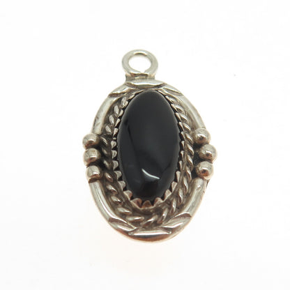 925 Sterling Silver Vintage Southwestern Real Black Onyx Tribal Pendant