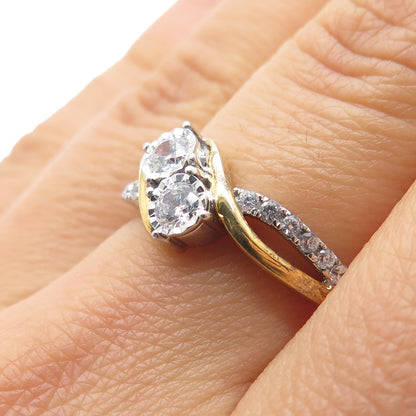 925 Sterling Silver 2-Tone Round-Cut C Z Engagement Ring Size 7