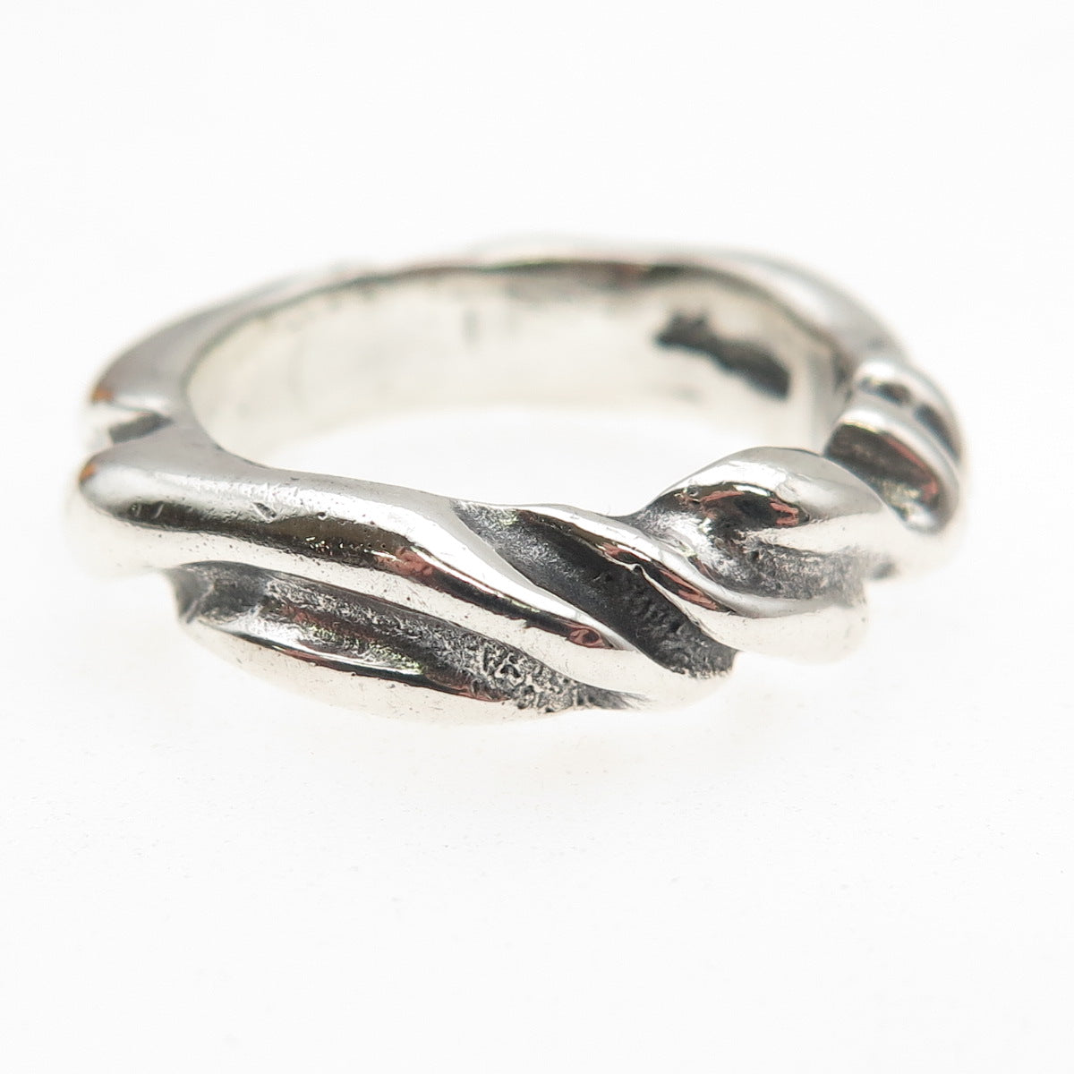 Laurent Leger 925 Sterling Silver Vintage Modernist Oxidized Band Ring Size 7.5
