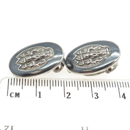 925 Sterling Silver Antique Art Deco SIAM Tribal Clip On Earrings