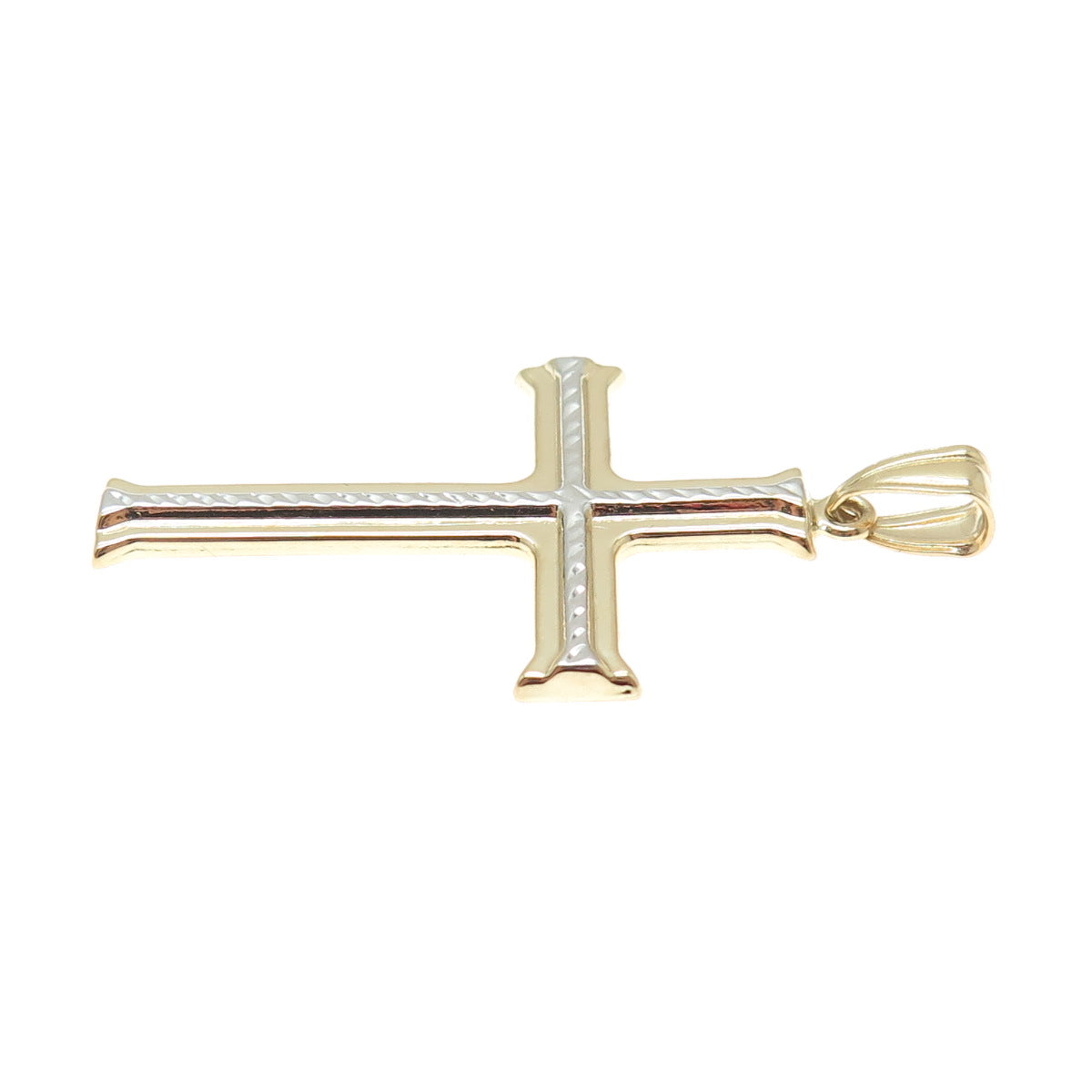 14K Yellow & White Gold Diamond-Cut Cross Religious Charm Pendant