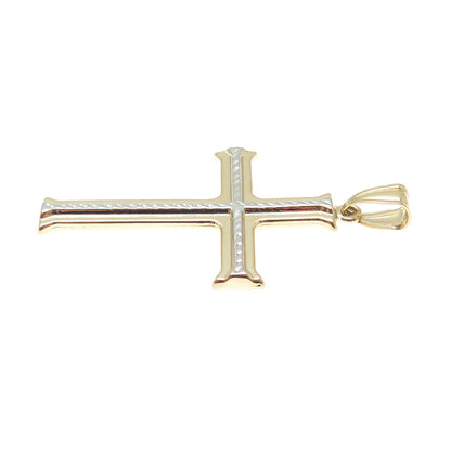 14K Yellow & White Gold Diamond-Cut Cross Religious Charm Pendant