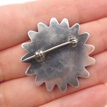Old Pawn 925 Sterling Silver Vintage Southwestern Turquoise Flower Pin Brooch