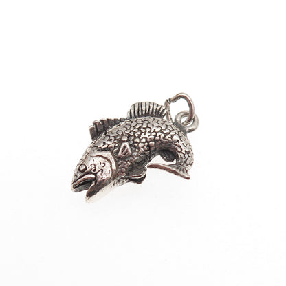 925 Sterling Silver Vintage Koi Fish Oxidized 3D Mini Charm Pendant