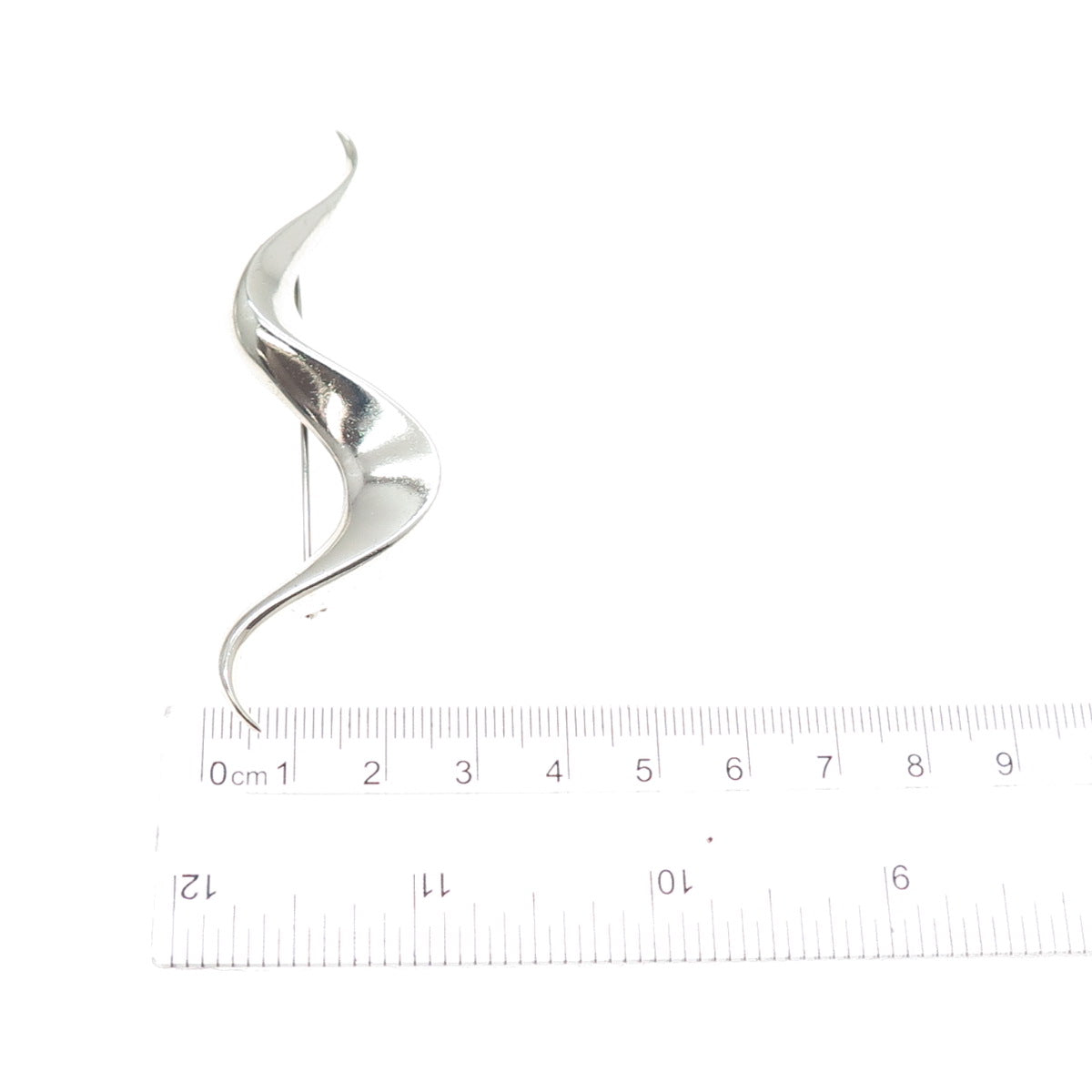 925 Sterling Silver Vintage Modernist Wavy Oxidized Pin Brooch