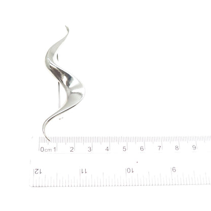 925 Sterling Silver Vintage Modernist Wavy Oxidized Pin Brooch