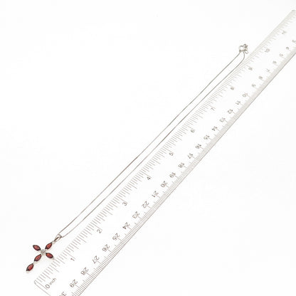 925 Sterling Silver Real Diamond Accent Red Garnet Cross Box Chain Necklace 18"
