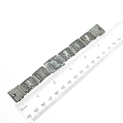 925 Sterling Silver Vintage DL Mexico Aztec Tribal Oxidized Watch Bracelet 5"