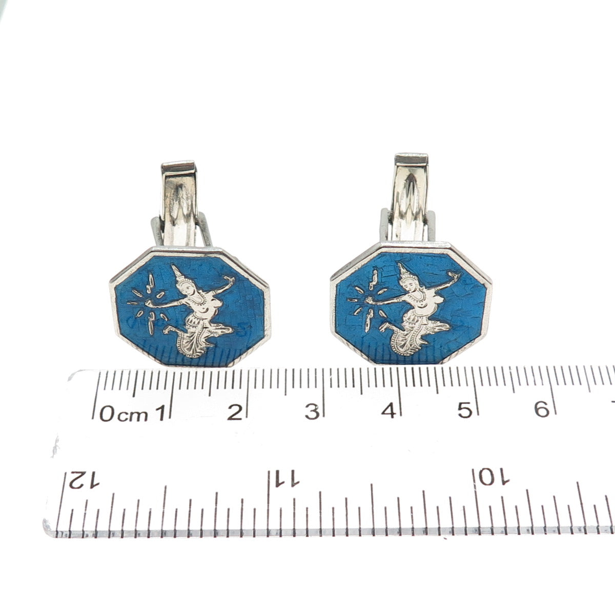 925 Sterling Silver Antique Siam Enamel Hindu Goddess Cufflinks