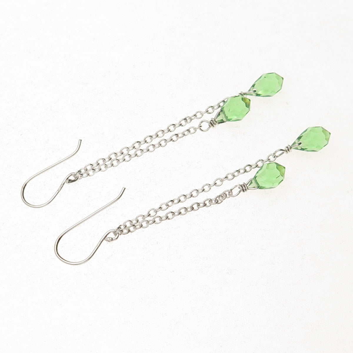 925 Sterling Silver Tsavorite Crystal Chain Drop Dangle Earrings