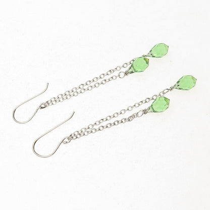 925 Sterling Silver Tsavorite Crystal Chain Drop Dangle Earrings