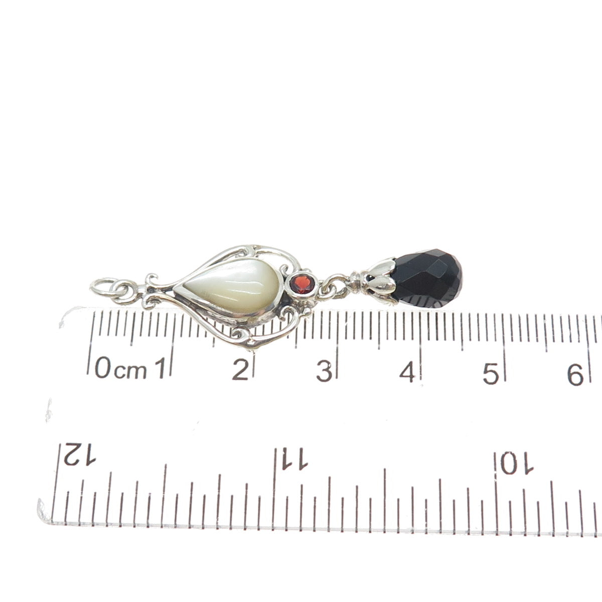 SX SALLY C Sterling Silver Vintage Real Black Onyx Red Garnet MOP Charm Pendant