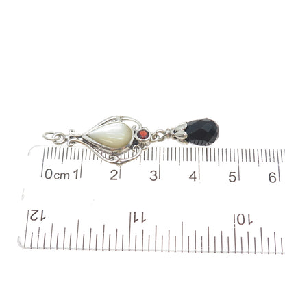 SX SALLY C Sterling Silver Vintage Real Black Onyx Red Garnet MOP Charm Pendant
