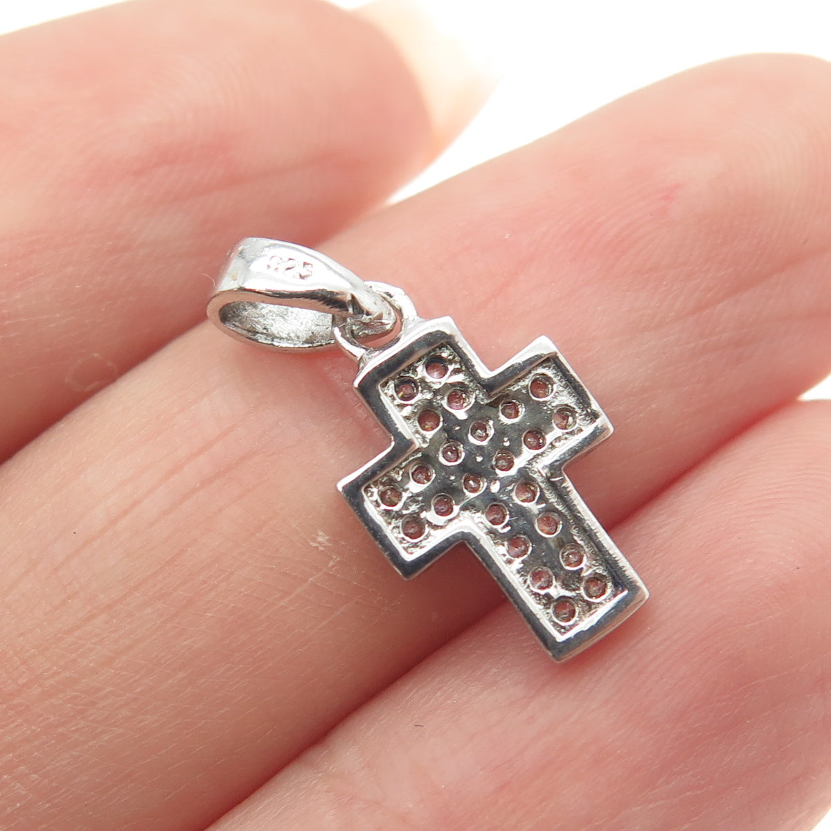 925 Sterling Silver Pave C Z Cross Pendant
