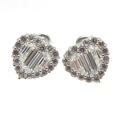925 Sterling Silver Round & Baguette-Cut C Z Heart Stud Earrings