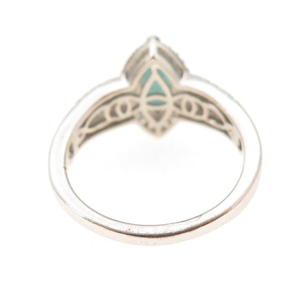 D'Joy 925 Sterling Silver Real Aquamarine & White Topaz Ring Size 8