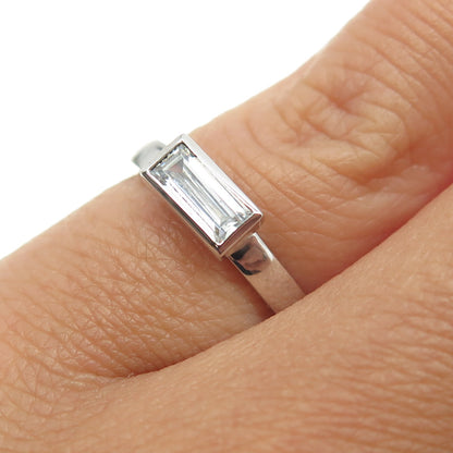 925 Sterling Silver Emerald-Cut Shaped C Z Ring Size 4.75