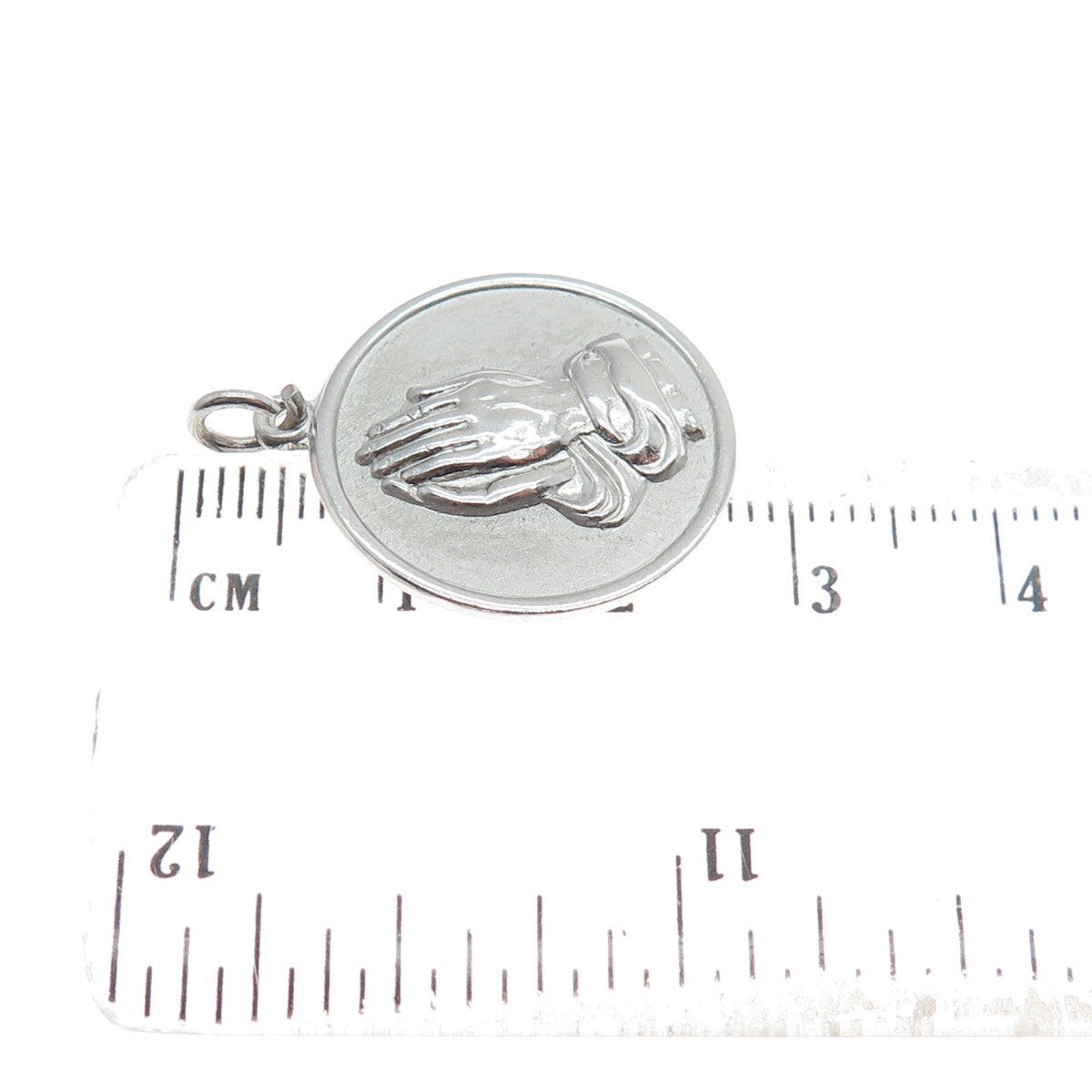 925 Sterling Silver Vintage Hands In Prayer Religious Round Pendant