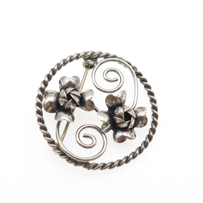 925 Sterling Silver Vintage Rose Flower Oxidized Pin Brooch