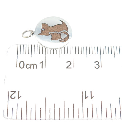 925 Sterling Silver Brown Enamel Dog & Cat Friendship Minimalist Charm Pendant