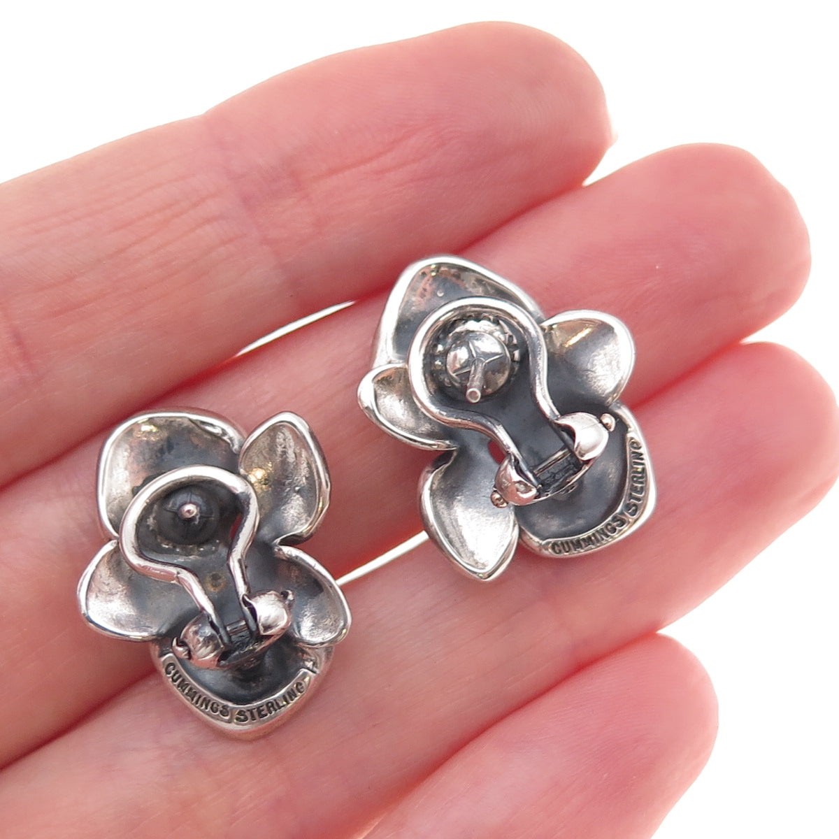 Angela Cummings 925 Sterling Silver Vintage Orchid Floral Omega Back Earrings