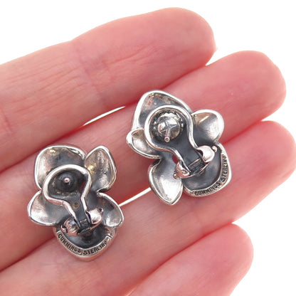 Angela Cummings 925 Sterling Silver Vintage Orchid Floral Omega Back Earrings