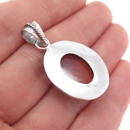 925 Sterling Silver Vintage Real Amber Dotted Charm Pendant