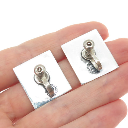925 Sterling Silver Vintage Mexico Aztec Key Oxidized Screw Back Earrings