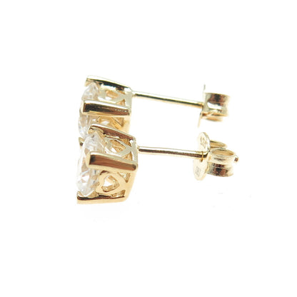925 Sterling Silver Gold Plated Round-Cut C Z Stud Earrings