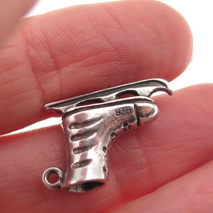 835 Silver Vintage Ice Skate Oxidized Mini Charm Pendant