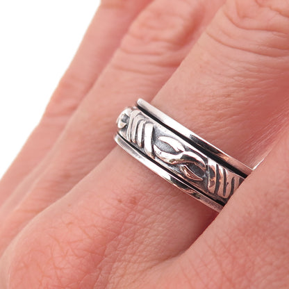 925 Sterling Silver Vintage Infinity Oxidized Rotating Band Ring Size 12