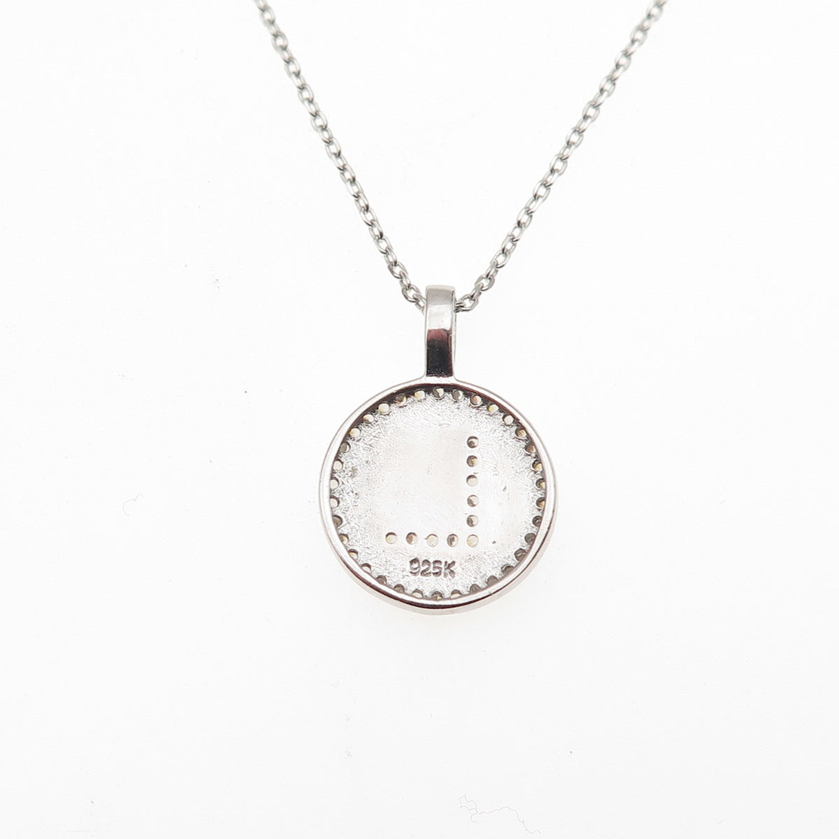 925 Sterling Silver Round-Cut C Z Letter L Tag Cable Chain Necklace 16-18"