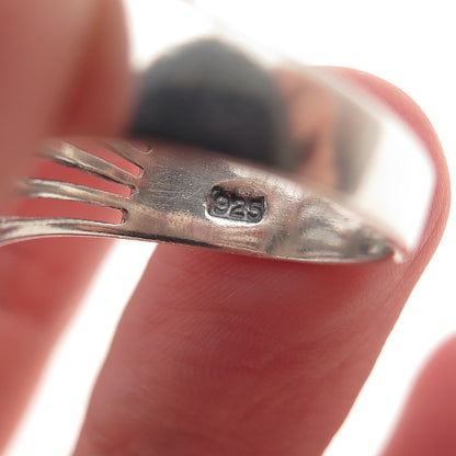 925 Sterling Silver Vintage Real MOP Modernist Oxidized Ring Size 7