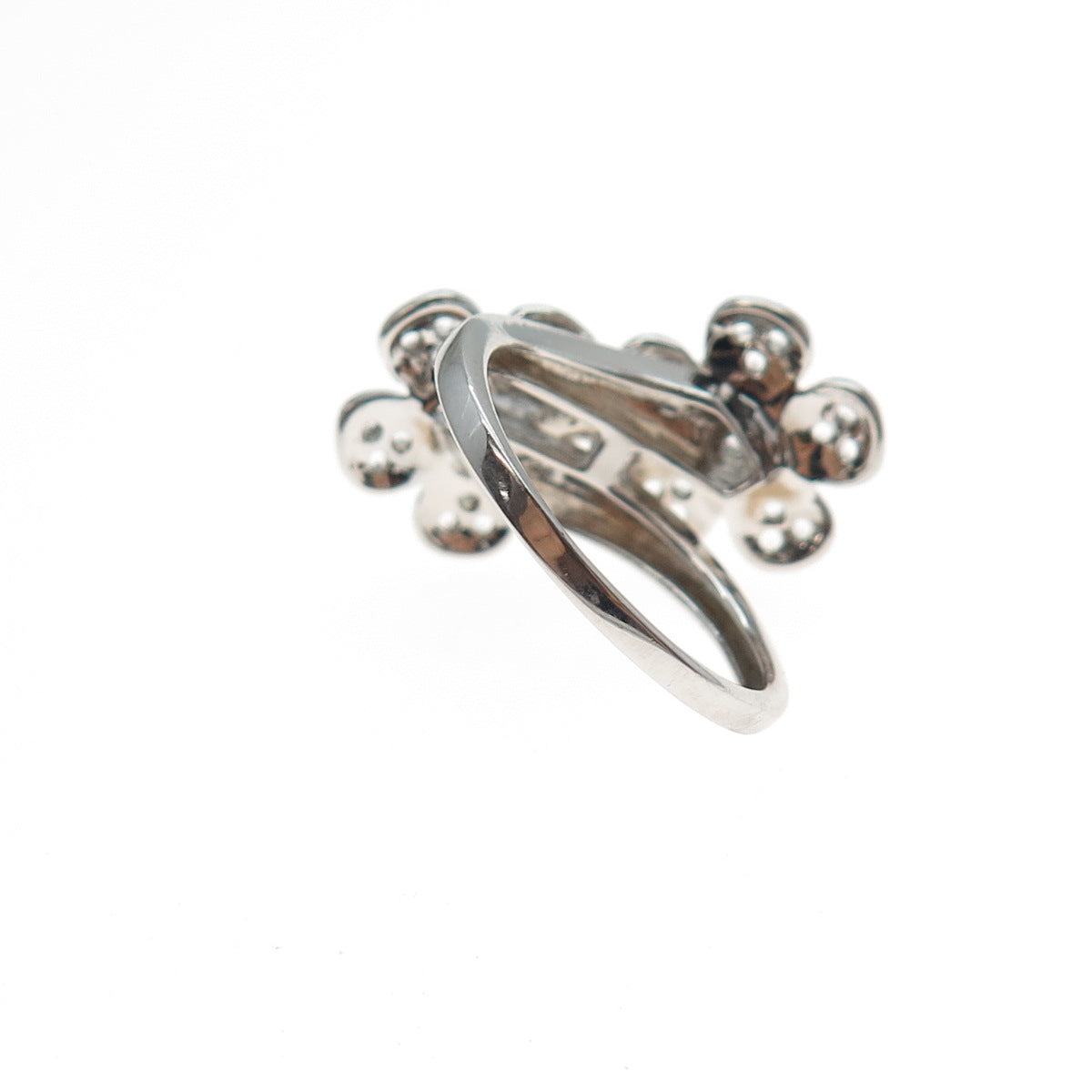 SAI 925 Sterling Silver Round-Cut C Z Flower Bypass Ring Size 7