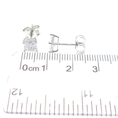 925 Sterling Silver Princess-Cut C Z Stud Earrings