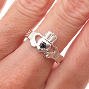 925 Sterling Silver Vintage Real Sapphire Irish Claddagh Ring Size 8.25