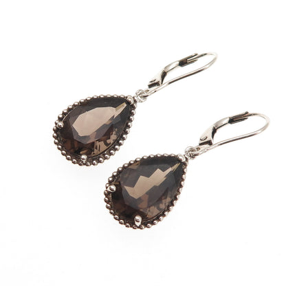 Michelle Albala 925 Sterling Silver Vintage Real Smoky Quartz Dangle Earrings