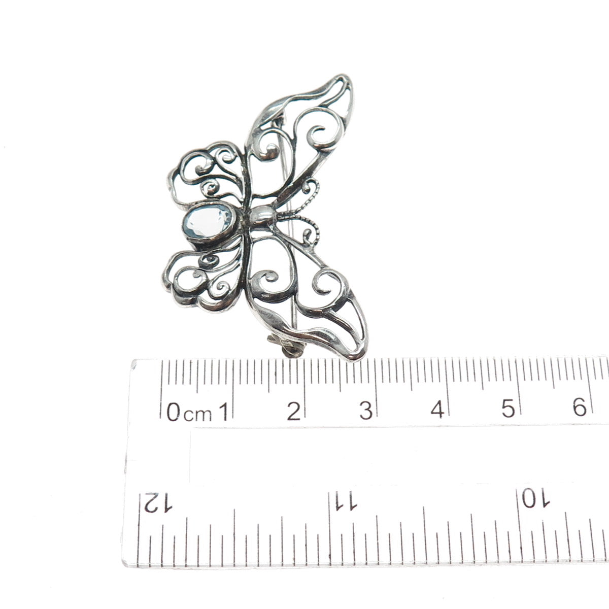 Mark Wasserman Samara Sterling Silver Vintage Real Blue Topaz Butterfly Brooch