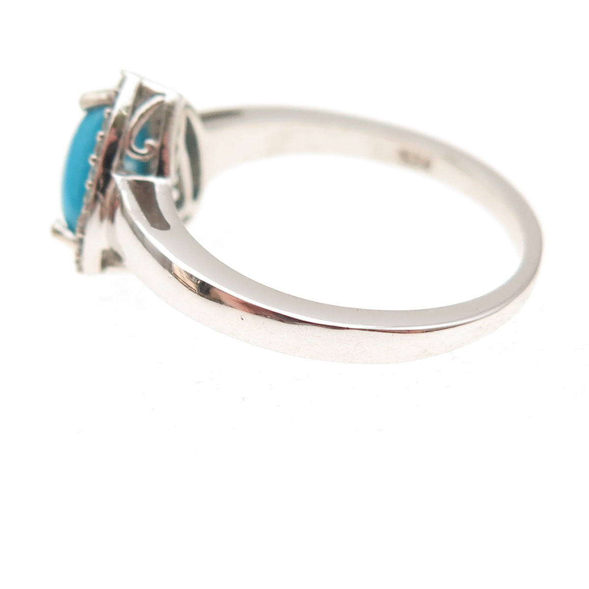 Chuck Clemency 925 Sterling Silver Real Turquoise & White Topaz Ring Size 8