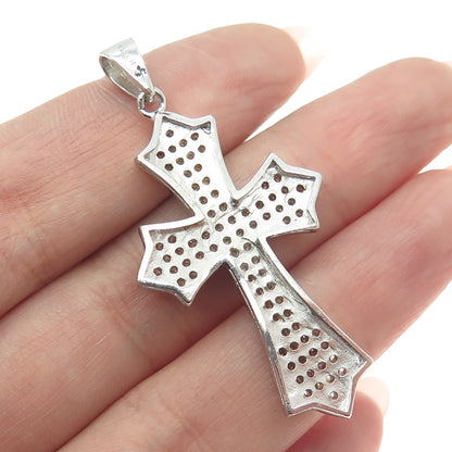 925 Sterling Silver Round-Cut Shaped C Z Cross Pendant