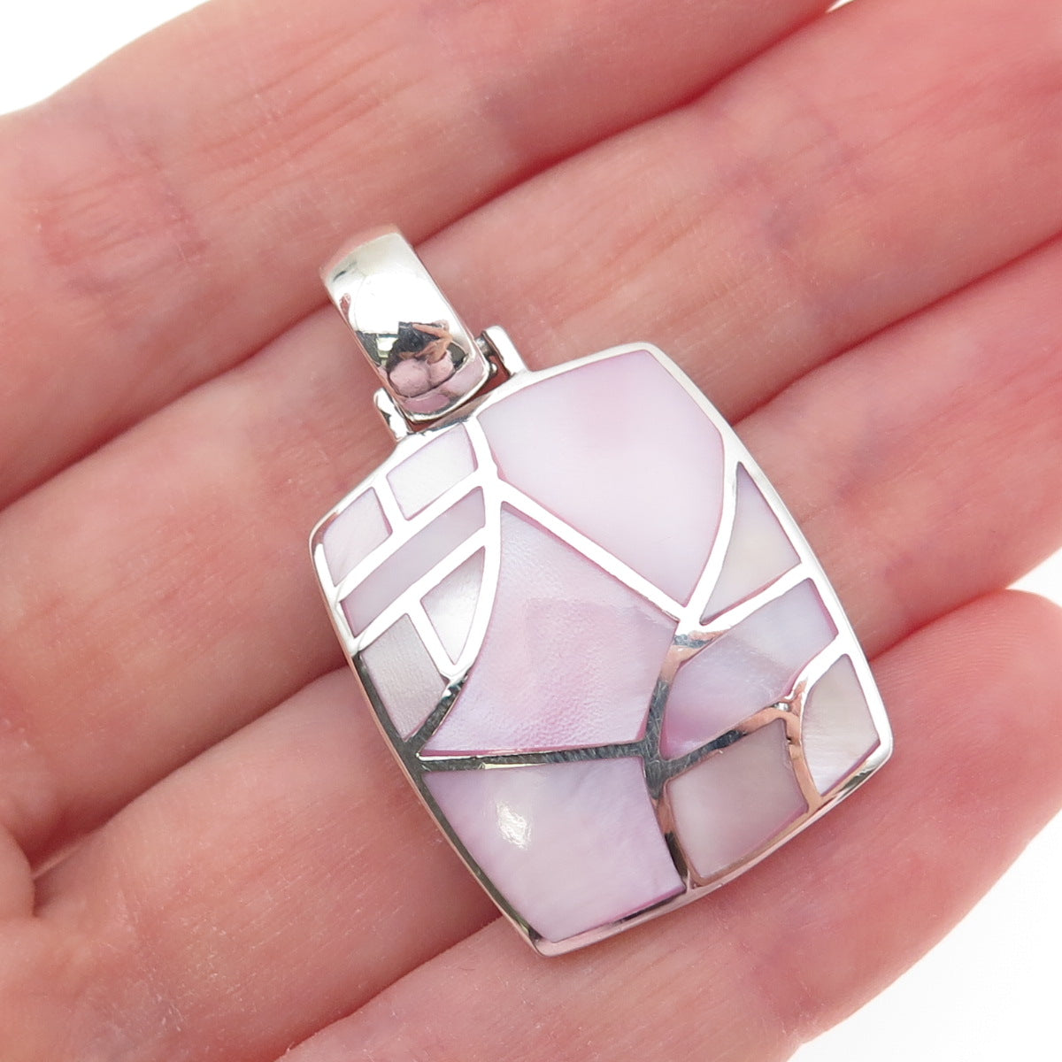 CFJ Collins Fine 925 Sterling Silver Vintage Real Pink MOP Charm Pendant