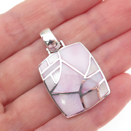 CFJ Collins Fine 925 Sterling Silver Vintage Real Pink MOP Charm Pendant