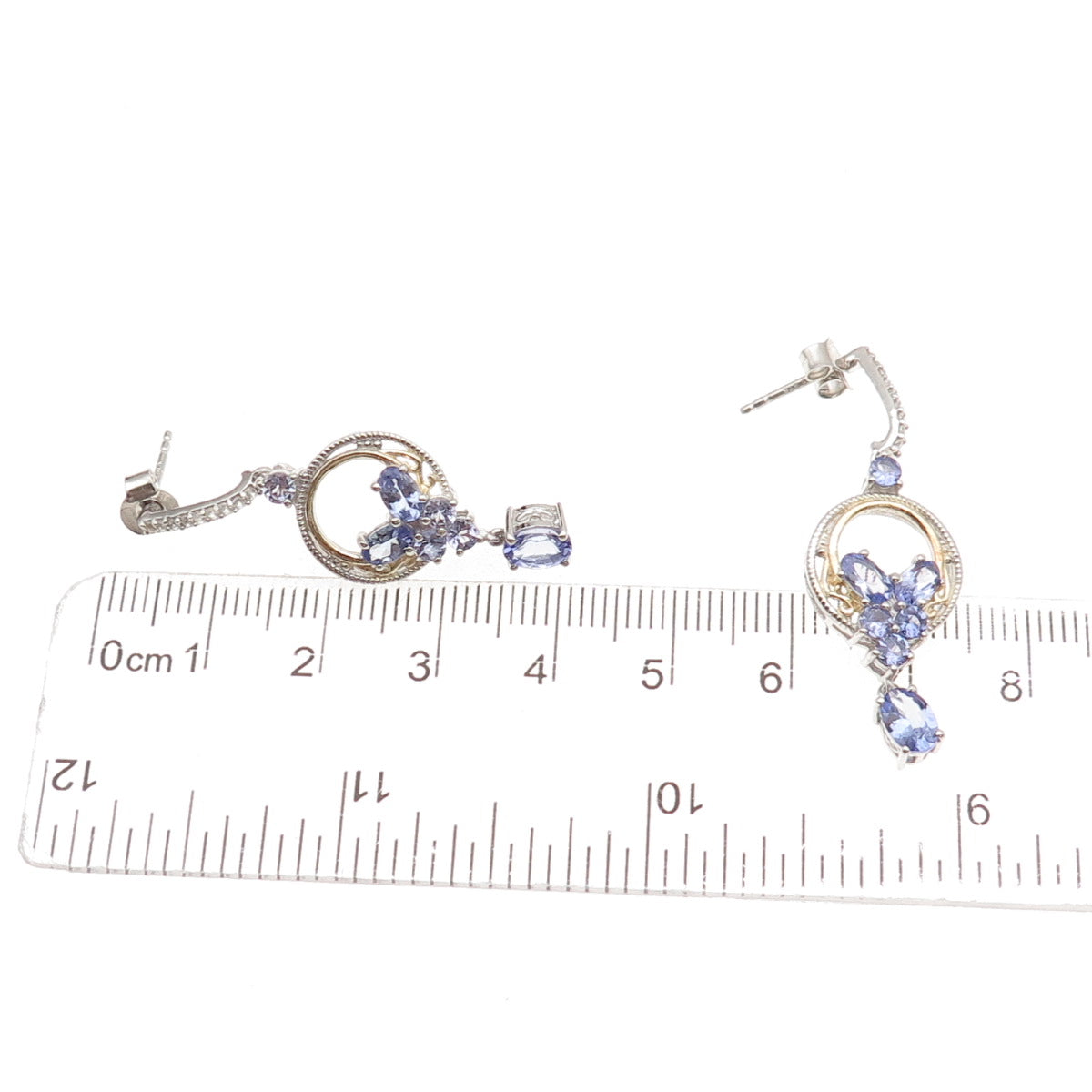 Chuck Clemency 925 Sterling Silver 2-Tone Real Tanzanite & White Topaz Earrings