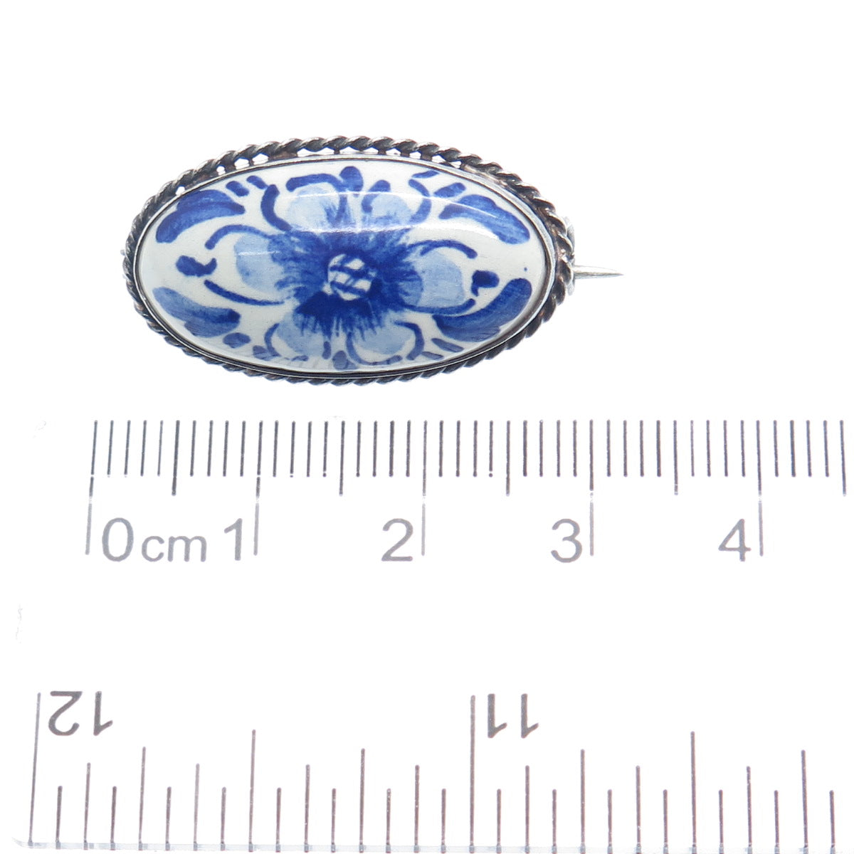 835 Silver Vintage GBS Netherlands Ceramic Flower Pin Brooch
