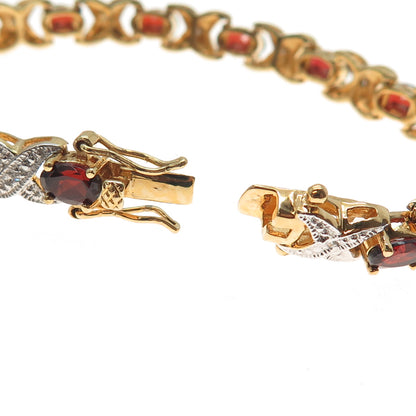 SETA Gold Plated Real Diamond Red Garnet Hugs & Kisses Bracelet 7"