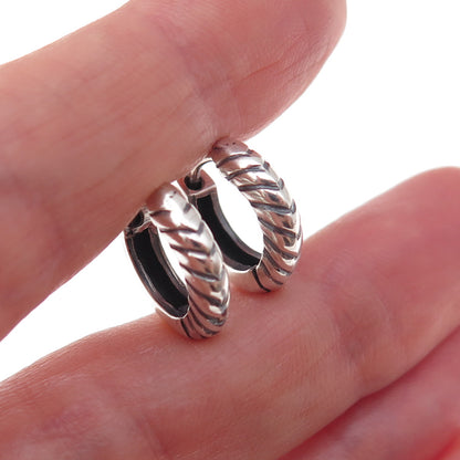 925 Sterling Silver Vintage Ribbed Oxidized Hoop Earrings