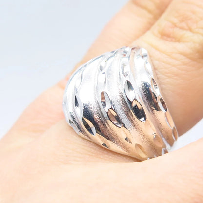 925 Sterling Silver Vintage Ribbed Wide Ring Size 5