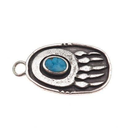 Old Pawn Sterling Silver Vintage Southwestern Turquoise Bear Paw Charm Pendant
