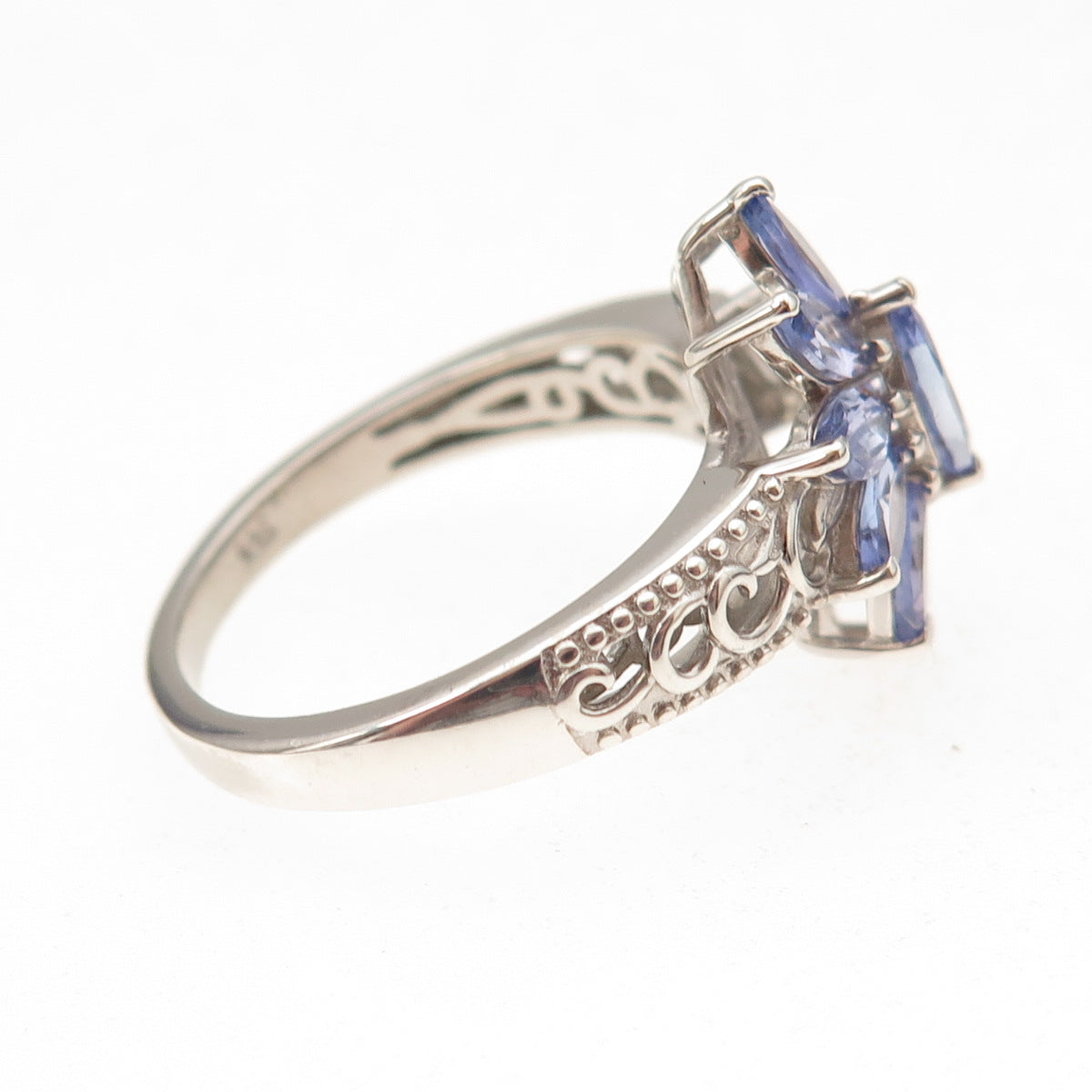 D'Joy 925 Sterling Silver Real Marquise-Cut Tanzanite Floral Ring Size 8