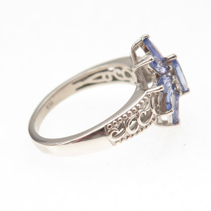 D'Joy 925 Sterling Silver Real Marquise-Cut Tanzanite Floral Ring Size 8